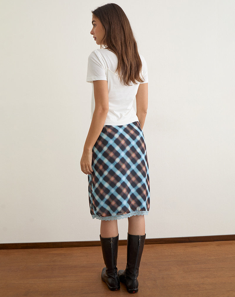 Sangga Midi Skirt in Chiffon Black and Blue Hazy Check