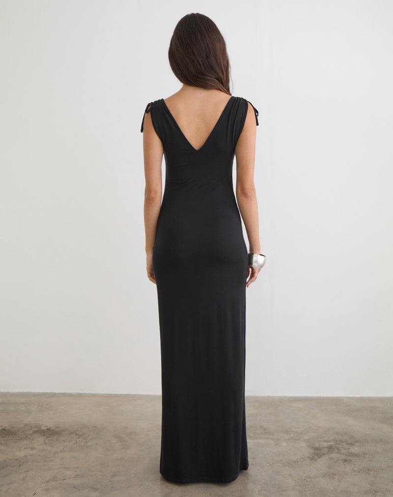 Sanyu Plunge Maxi Dress in Cupro Black