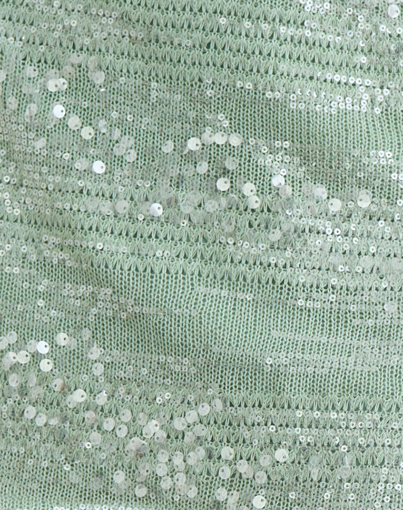 Nirado Mini Skirt in Sequin Knit Mint Green
