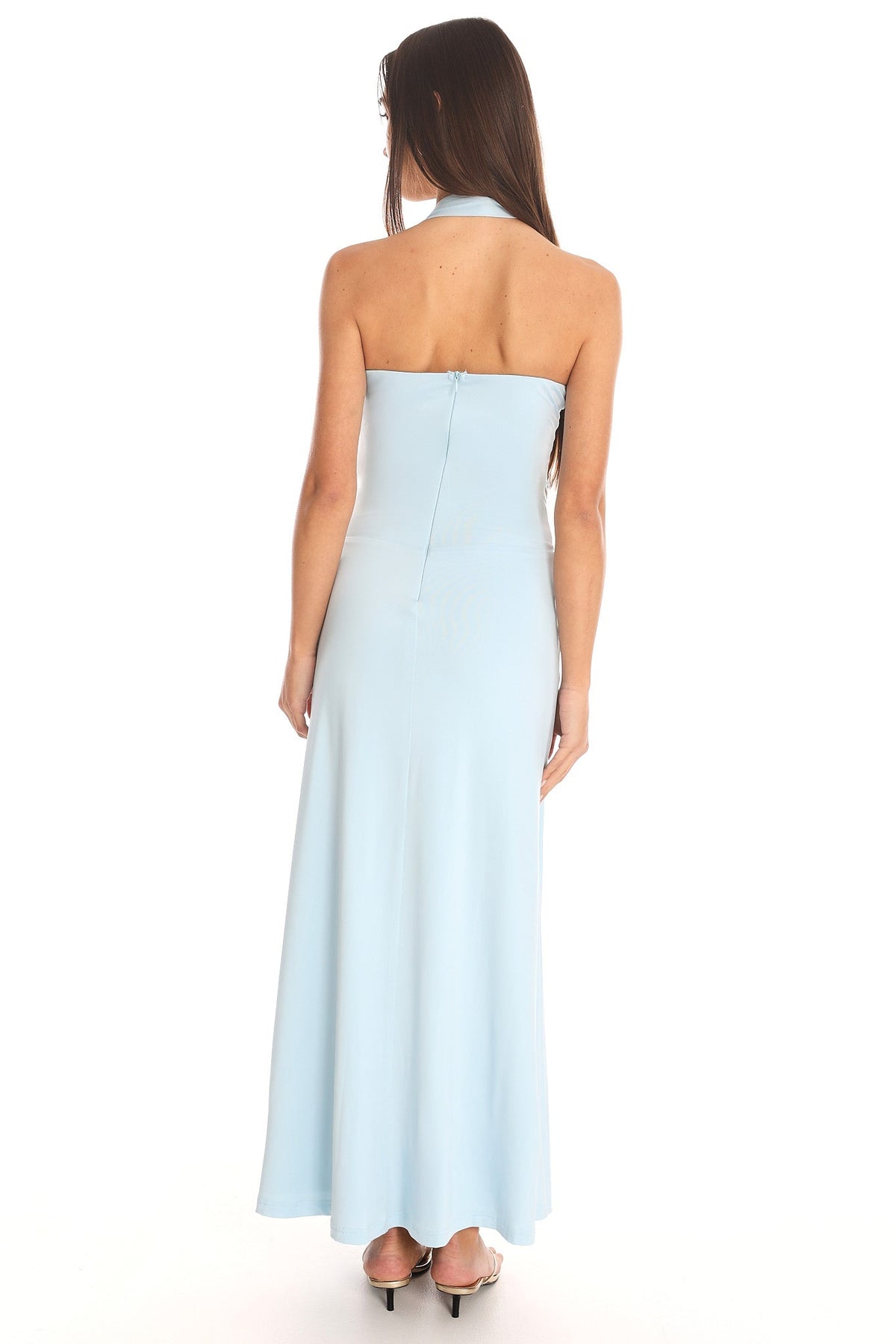 Caprice Ruched Halter Maxi Dress Blue