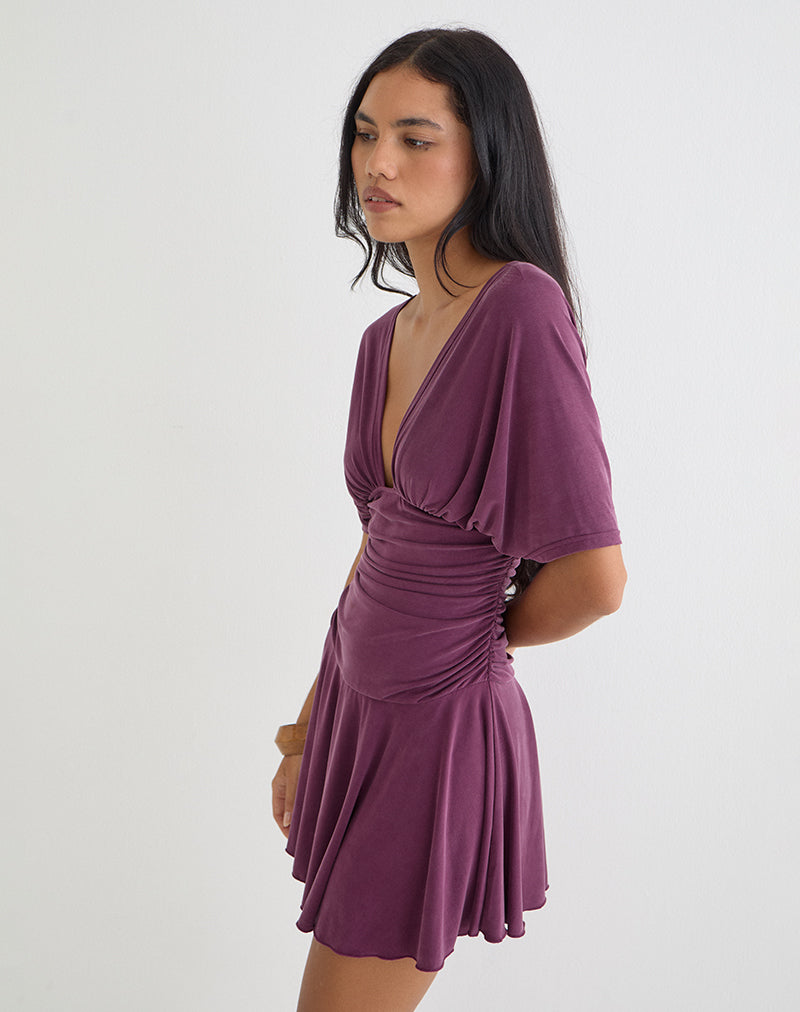 Sunmi Mini Dress in Cupro Deep Purple