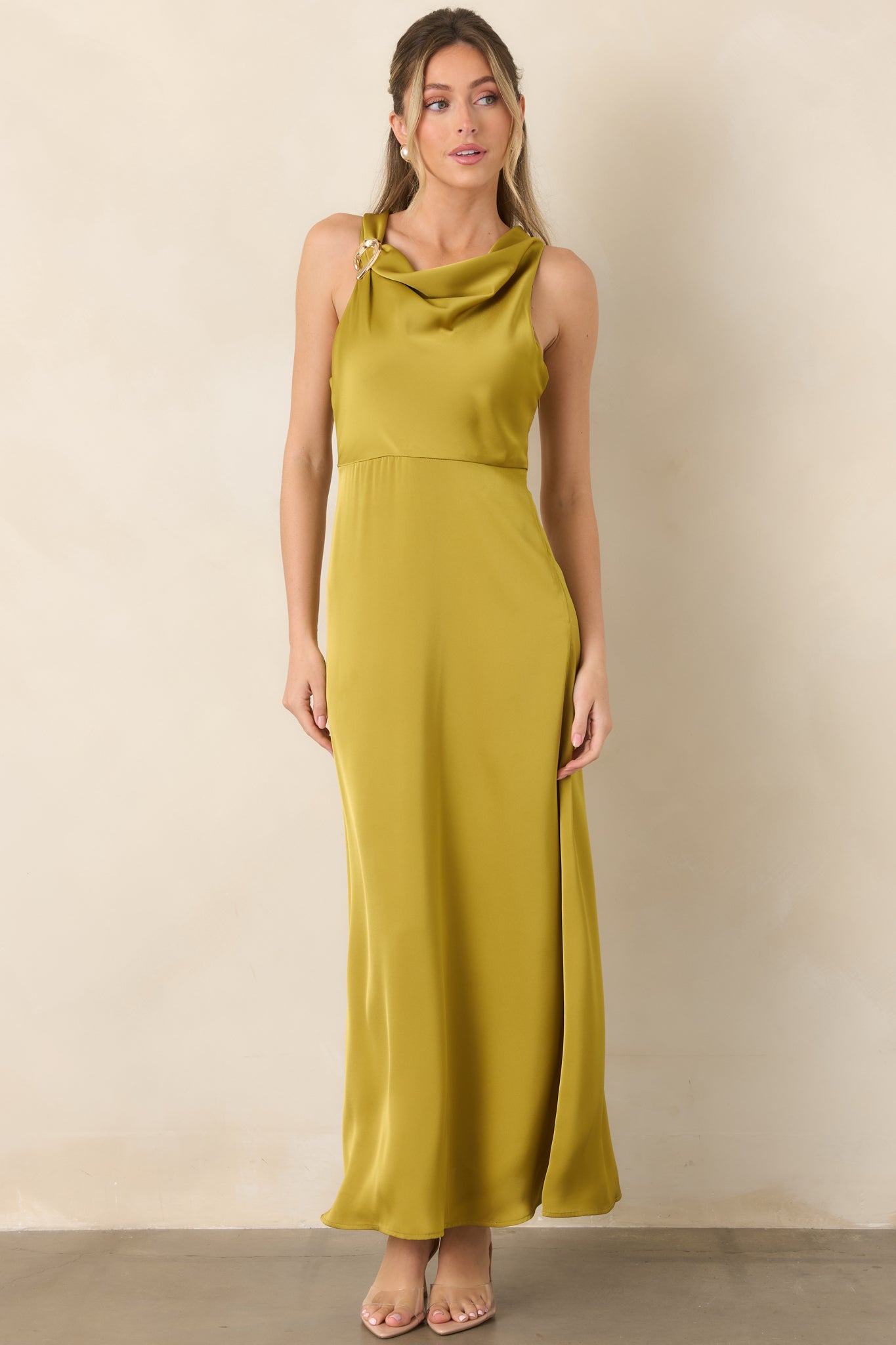 And Then Everything Changed Chartreuse Satin Maxi Dress