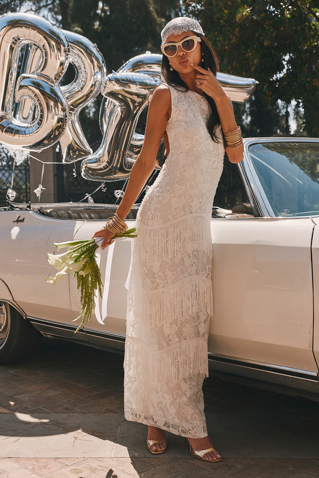 Shadows White Lace Fringe Maxi Dress