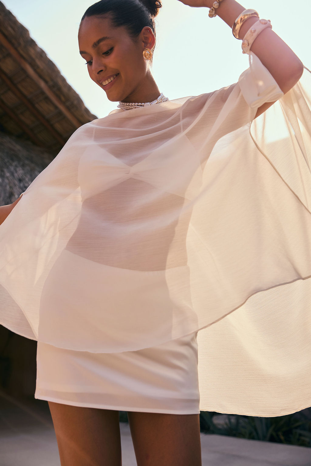 Havana Ivory Chiffon Cape Dress