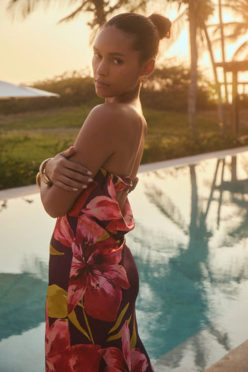Natalia Plum Floral Strapless Maxi Dress
