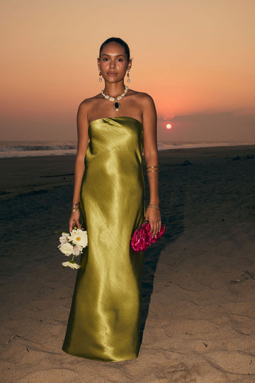 Natalia Chartreuse Strapless Maxi Dress