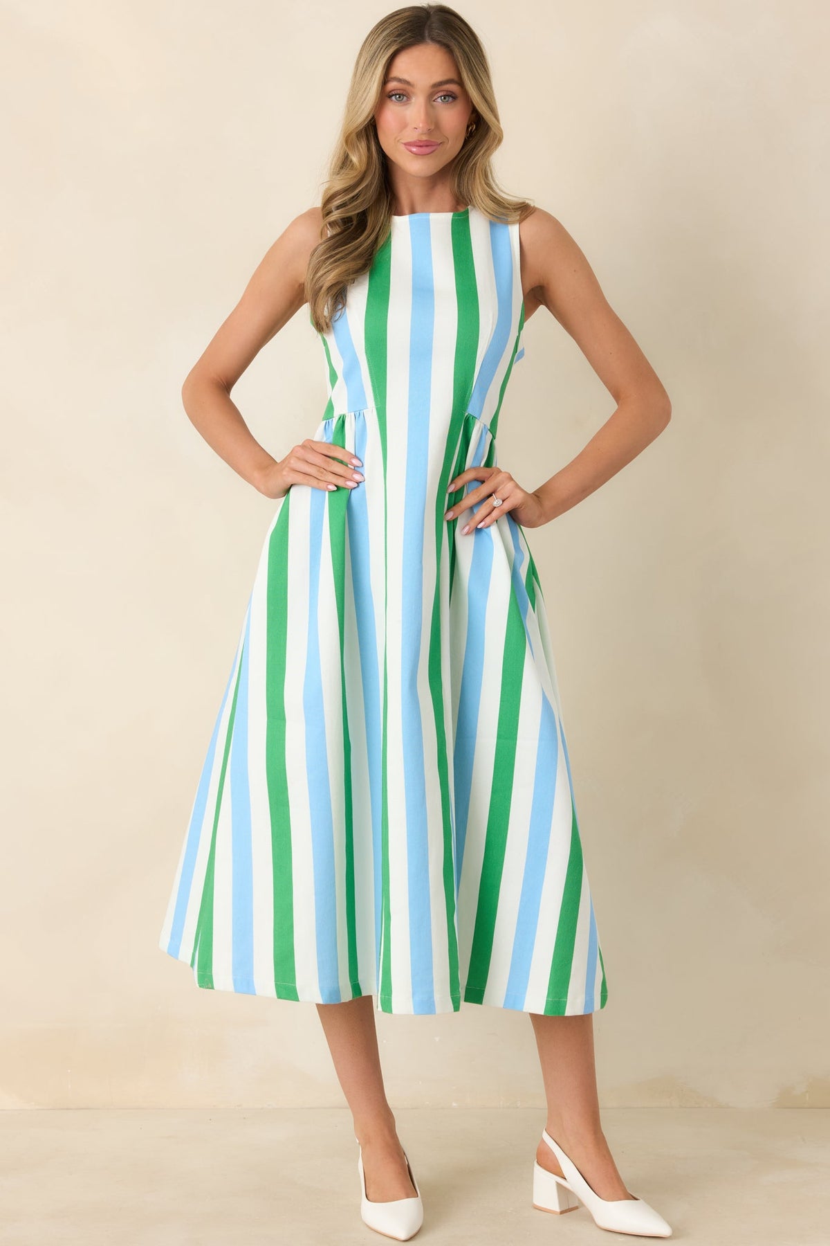 All the Energy Blue Multi Stripe Cotton Sleeveless Midi Dress