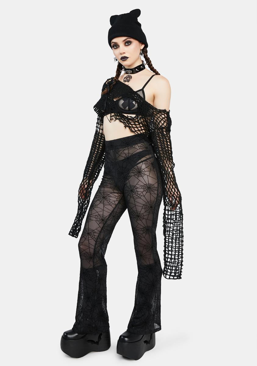 Spider Web Mesh Flare Pants