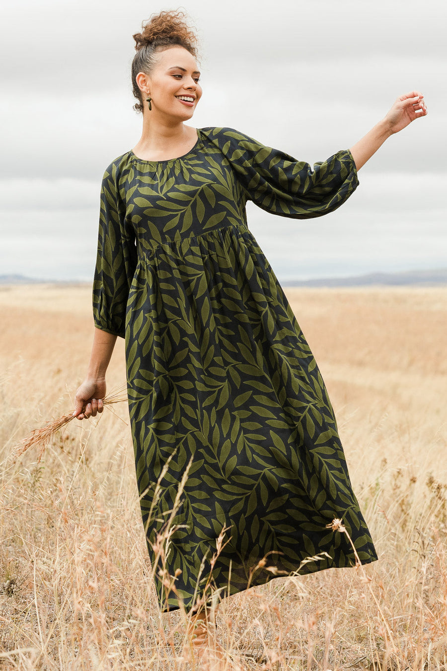 Alice Gathered Dress - Gumleaf