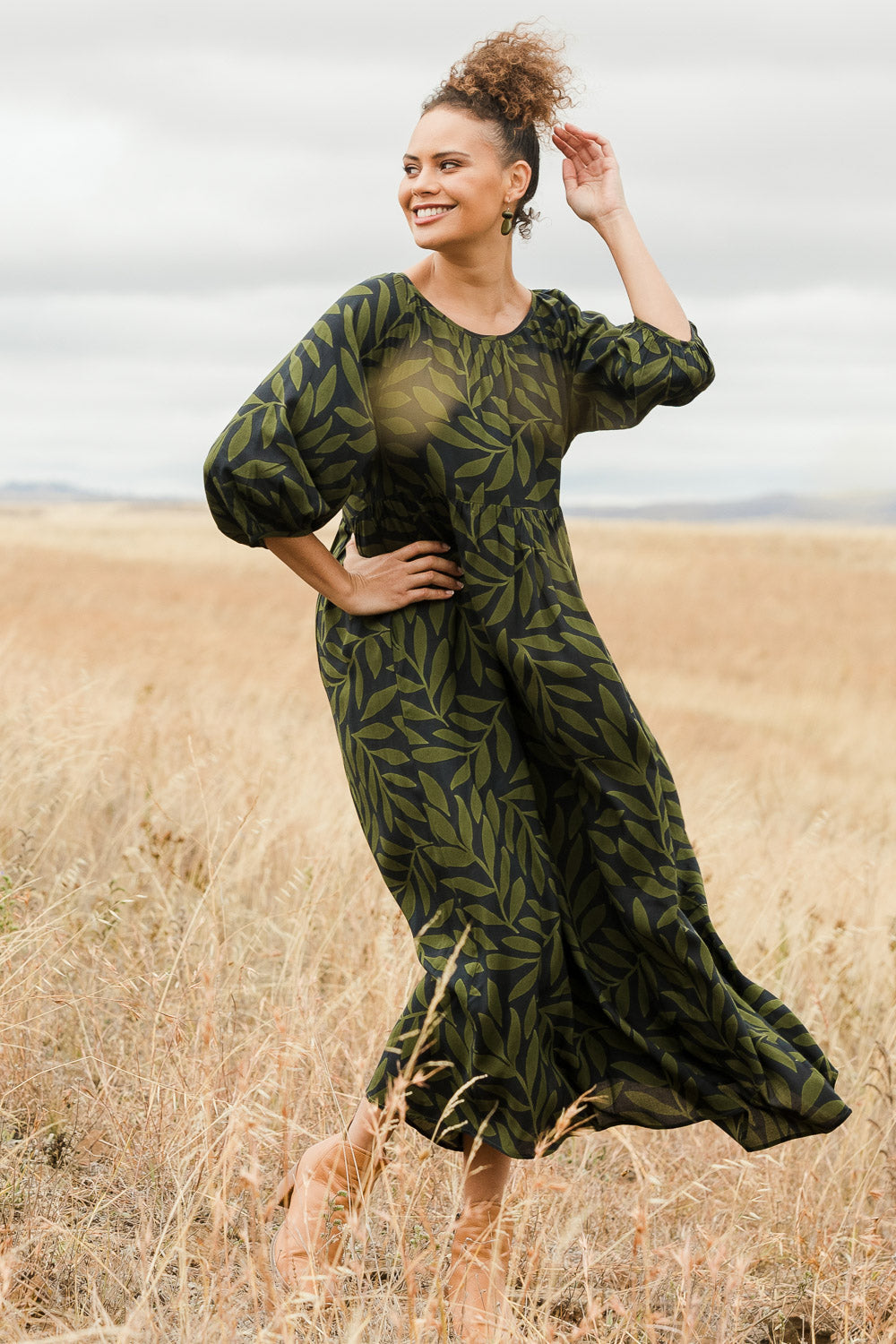 Alice Gathered Dress - Gumleaf