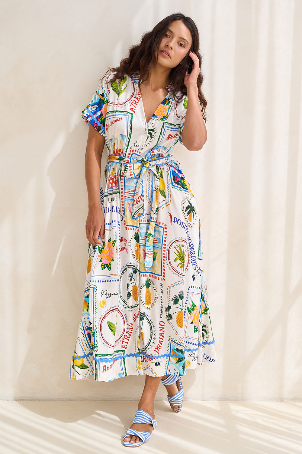 Amalfi Linen Blend Dress - Bluemulti