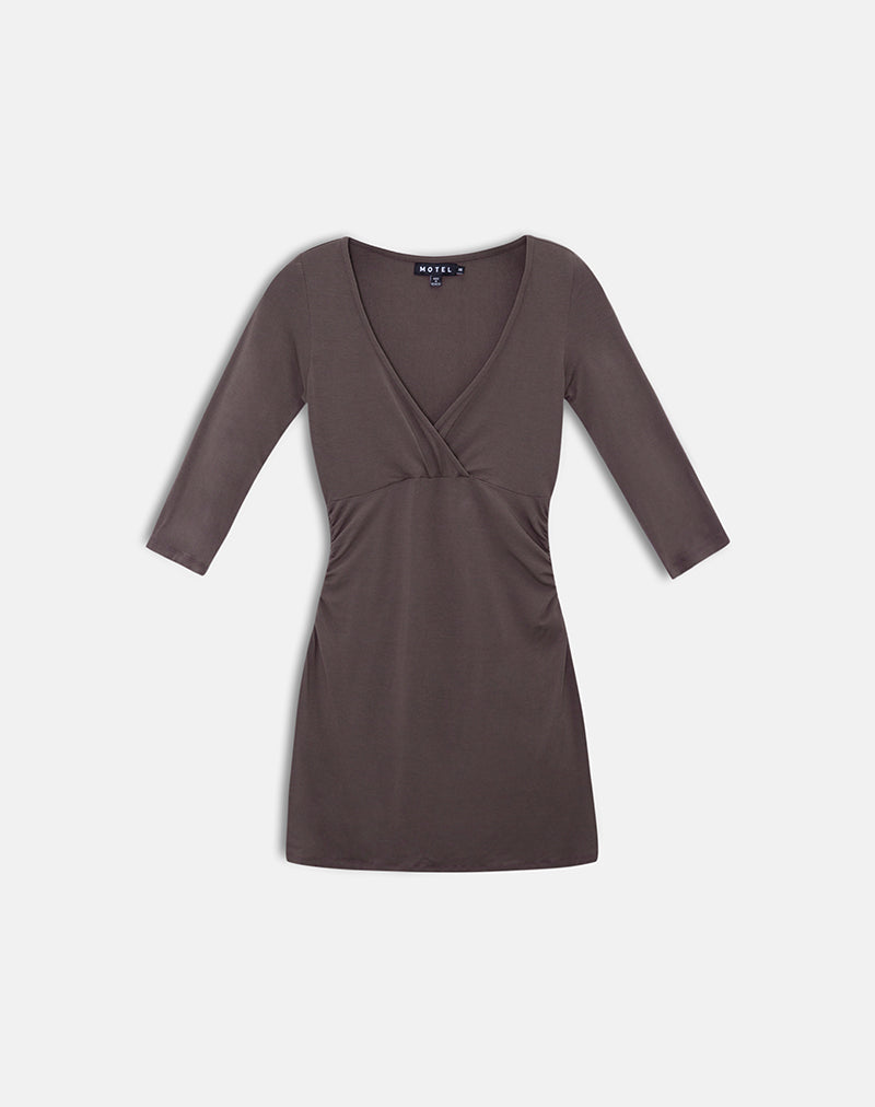 Trudita Mini Dress in Rayon Jersey Peppercorn Brown