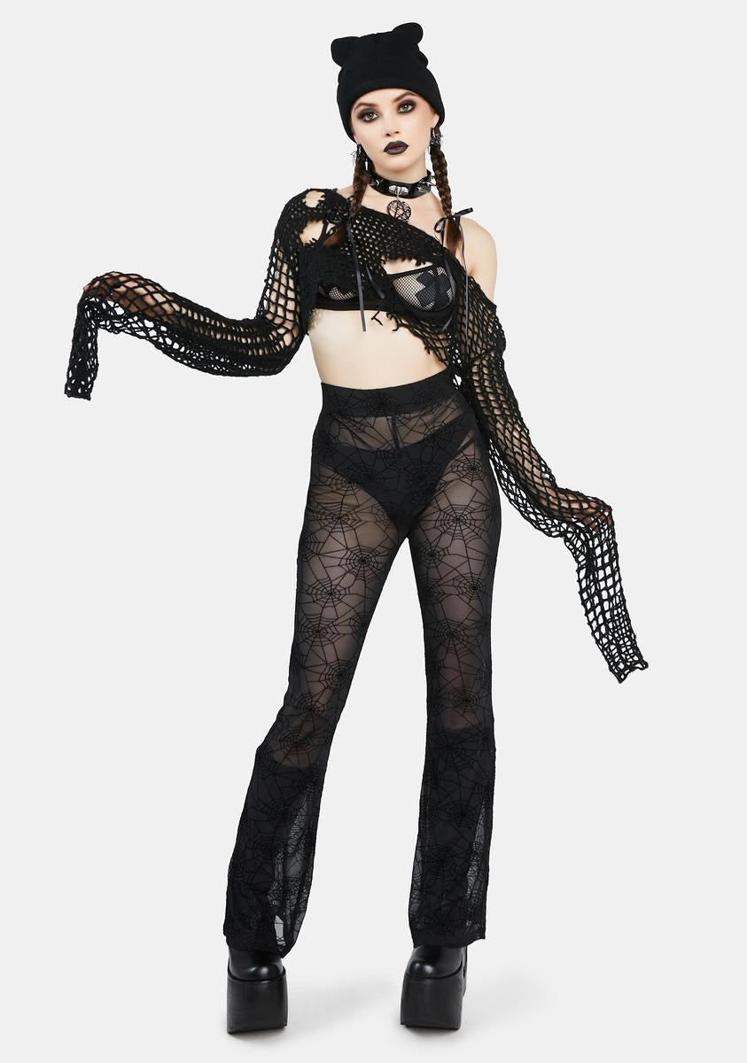 Spider Web Mesh Flare Pants