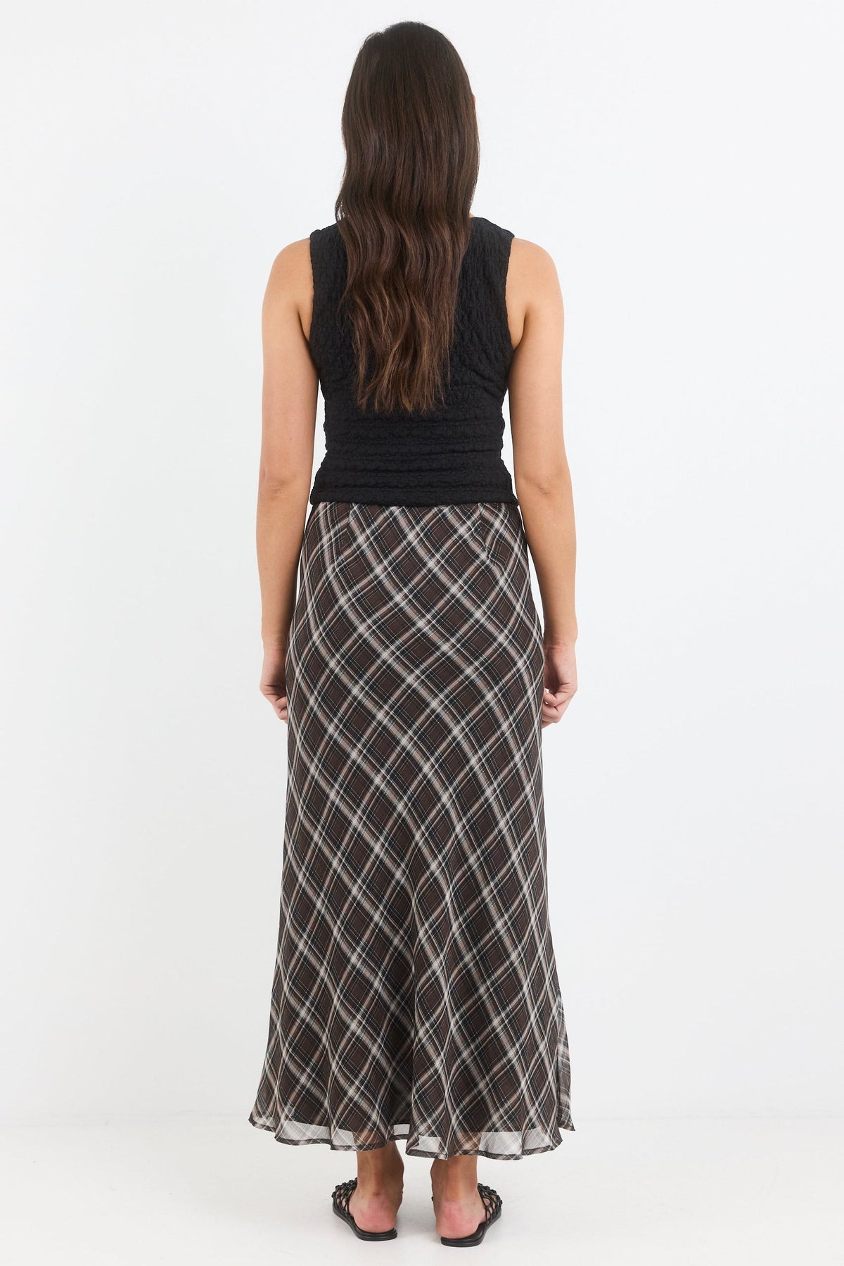 Align Black Chocolate Check Tie Waist Bias Maxi Skirt