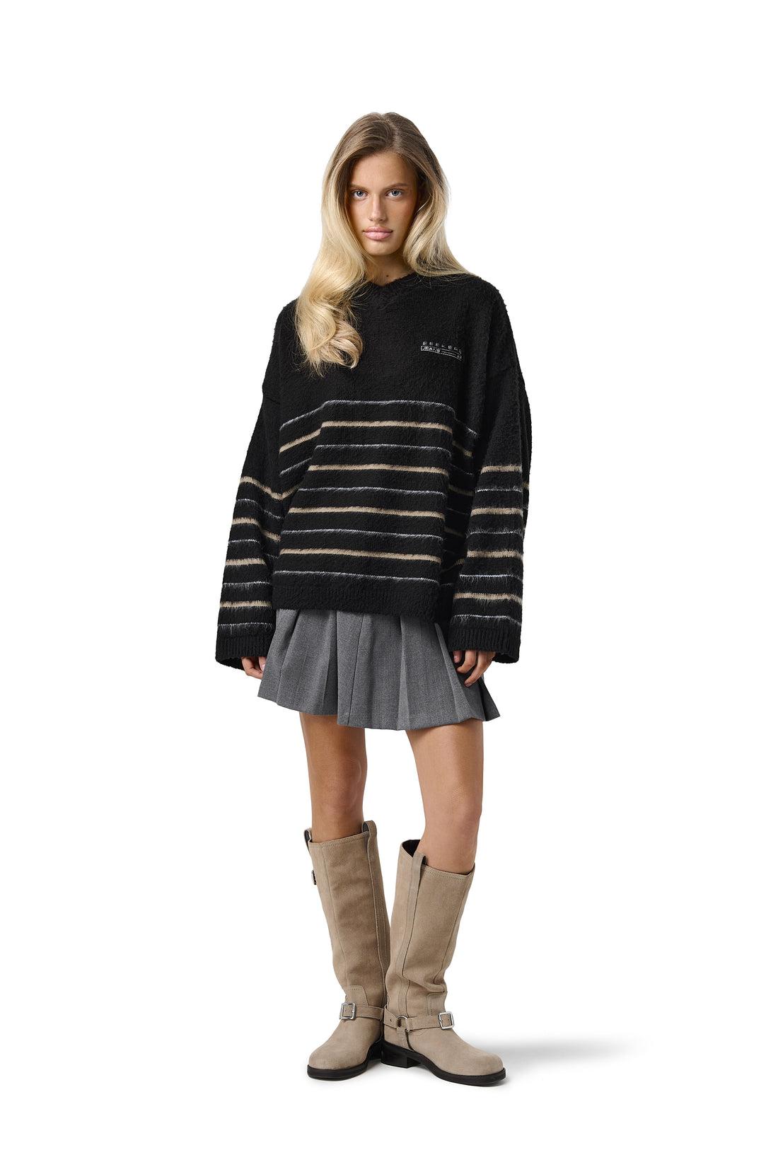 Vinny Stripe Fluffy Knit in Black