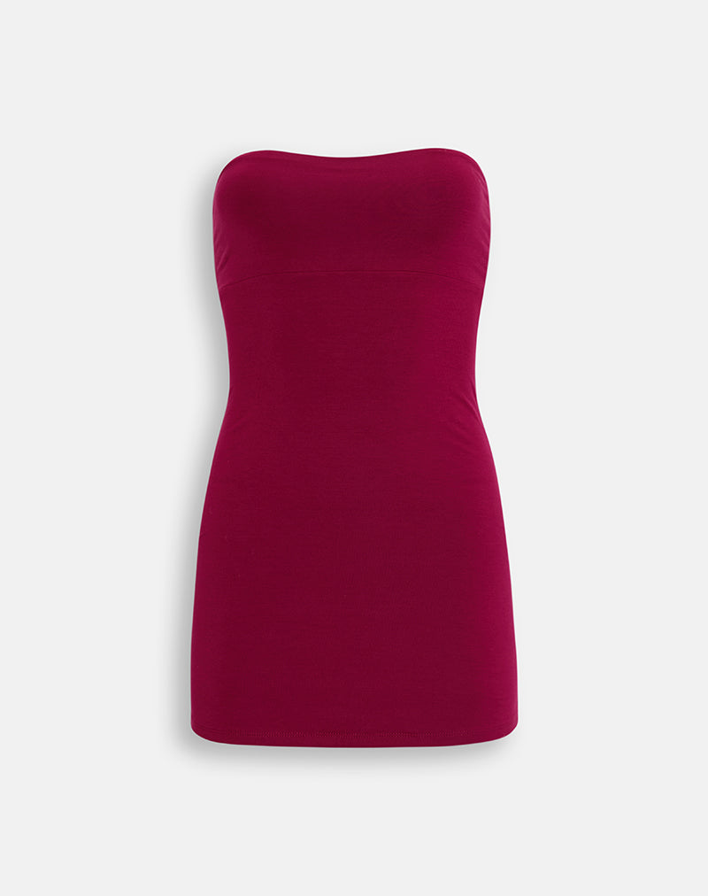 Waneta Bandeau Mini Dress in Rayon Jersey Burgundy