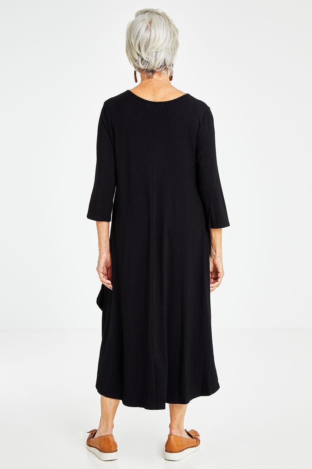 3/4 Sleeve Bamboo Maxi Dress - Black
