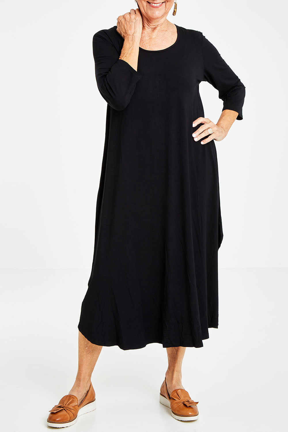 3/4 Sleeve Bamboo Maxi Dress - Black