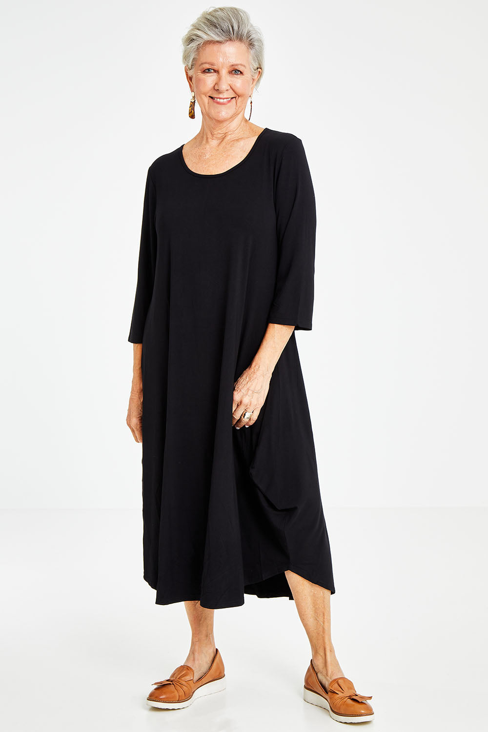 3/4 Sleeve Bamboo Maxi Dress - Black