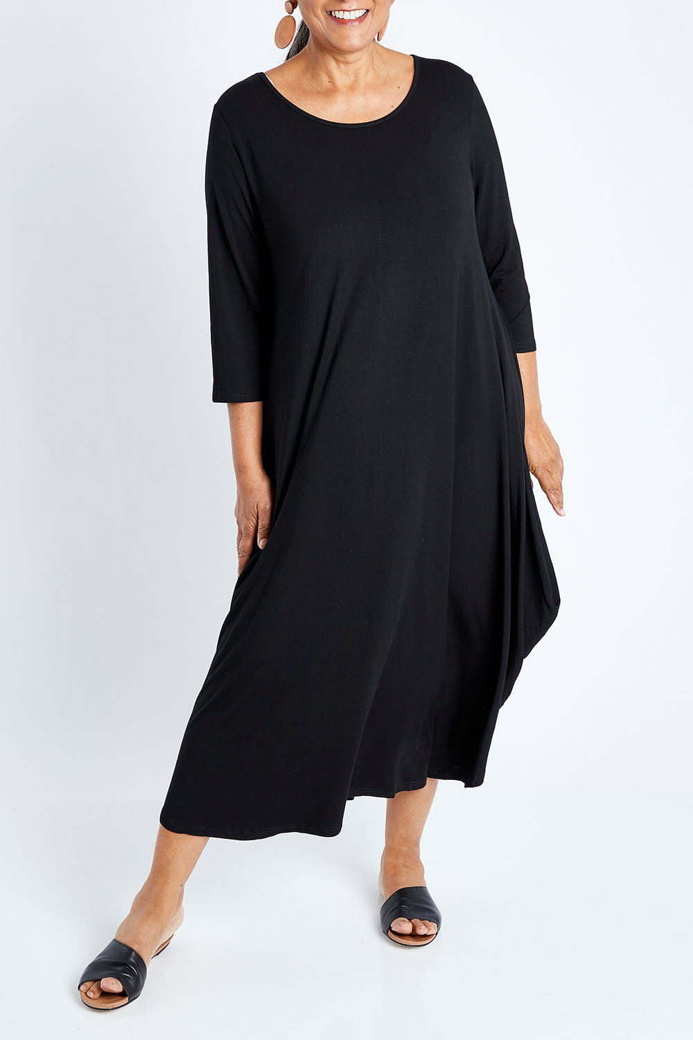 3/4 Sleeve Bamboo Maxi Dress - Black