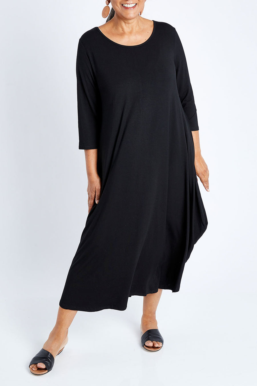 3/4 Sleeve Bamboo Maxi Dress - Black