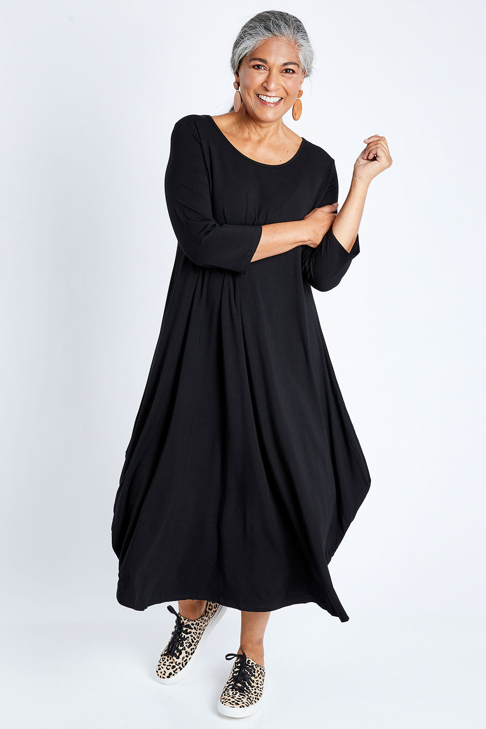 3/4 Sleeve Bamboo Maxi Dress - Black