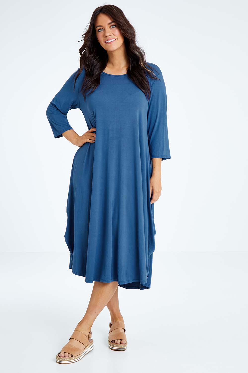 3/4 Sleeve Bamboo Maxi Dress - Denim