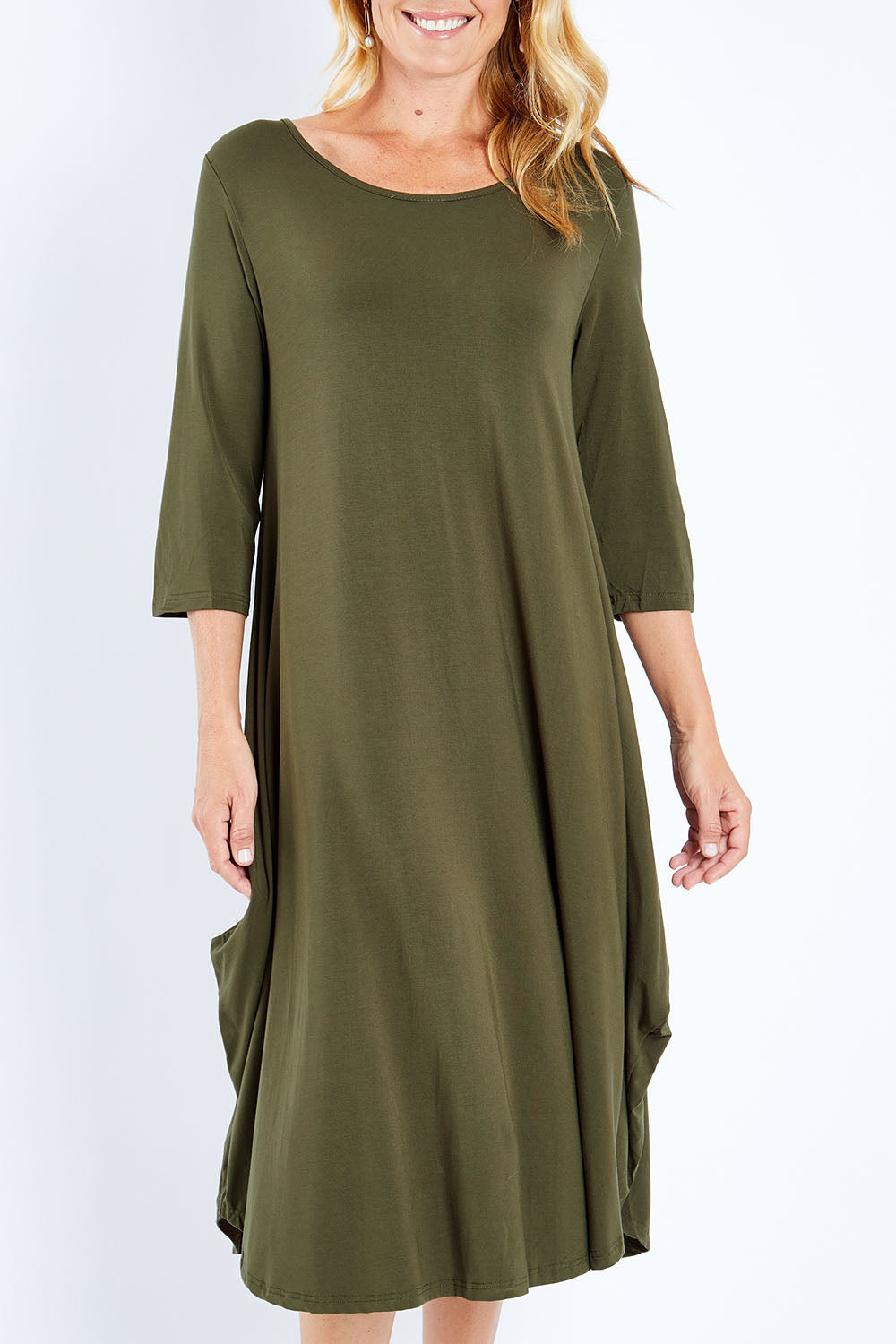 3/4 Sleeve Bamboo Maxi Dress - Olive