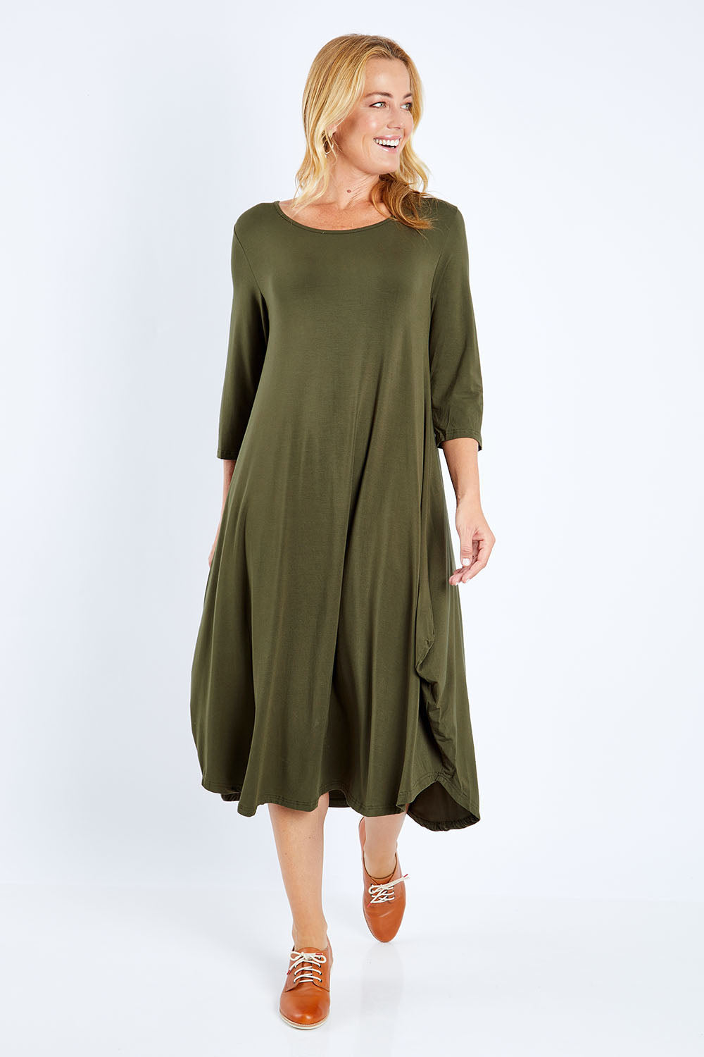 3/4 Sleeve Bamboo Maxi Dress - Olive