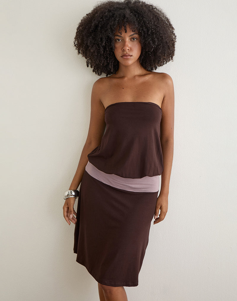 Wiste Midi Dress in Bitter Chocolate Grey Lavender Combination