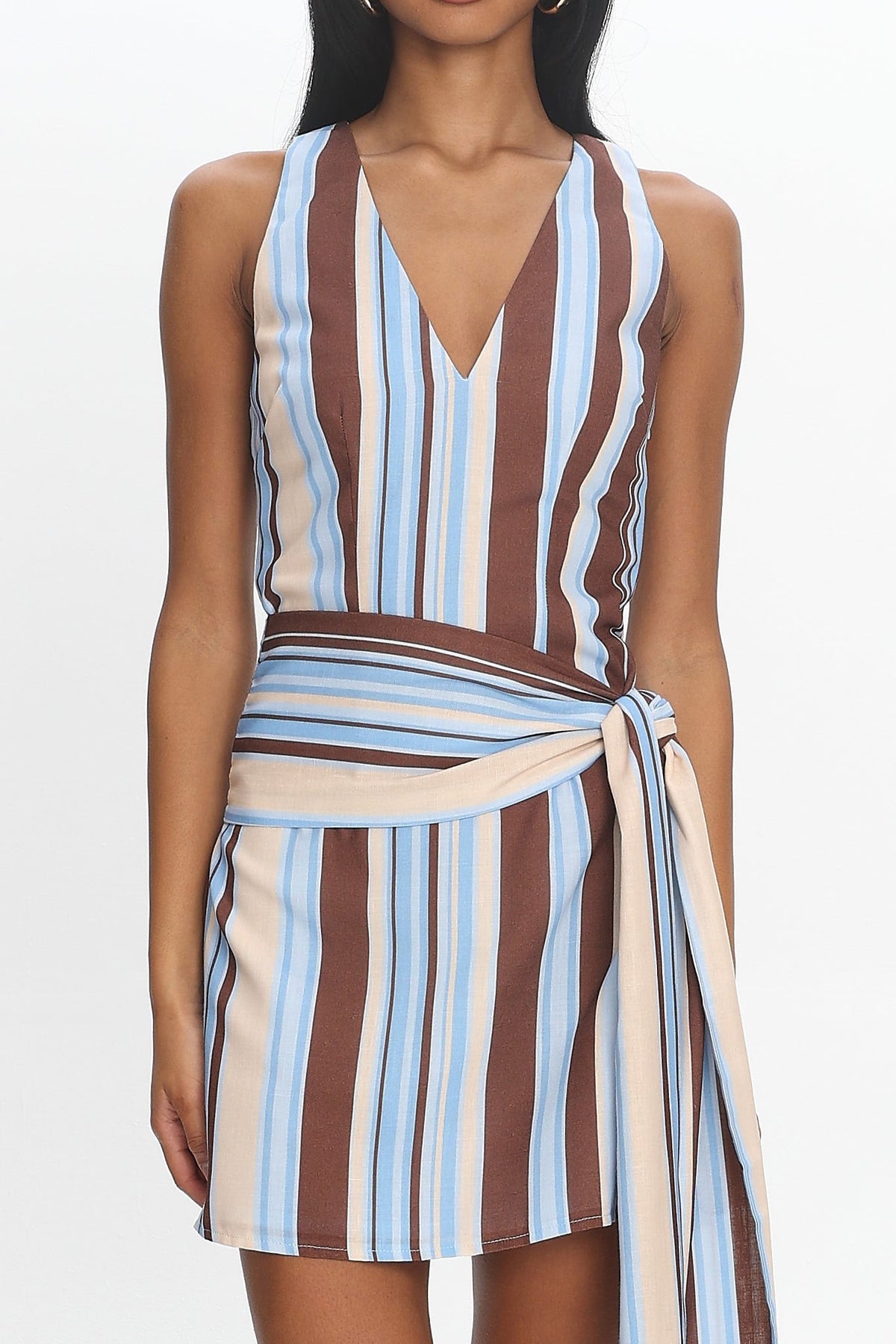 Haivana Striped Tie-Waist Mini Dress Blue