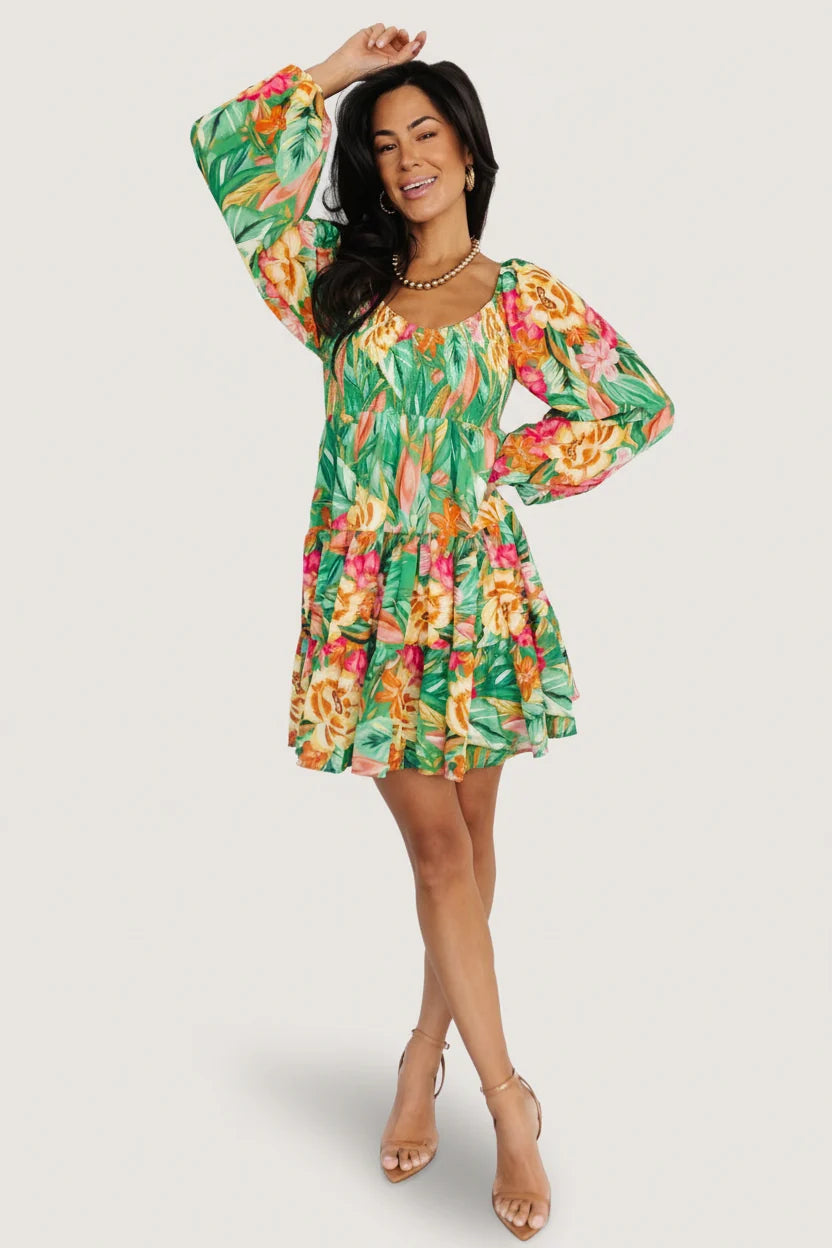 Acapulco Short Dress | Green Multi Print