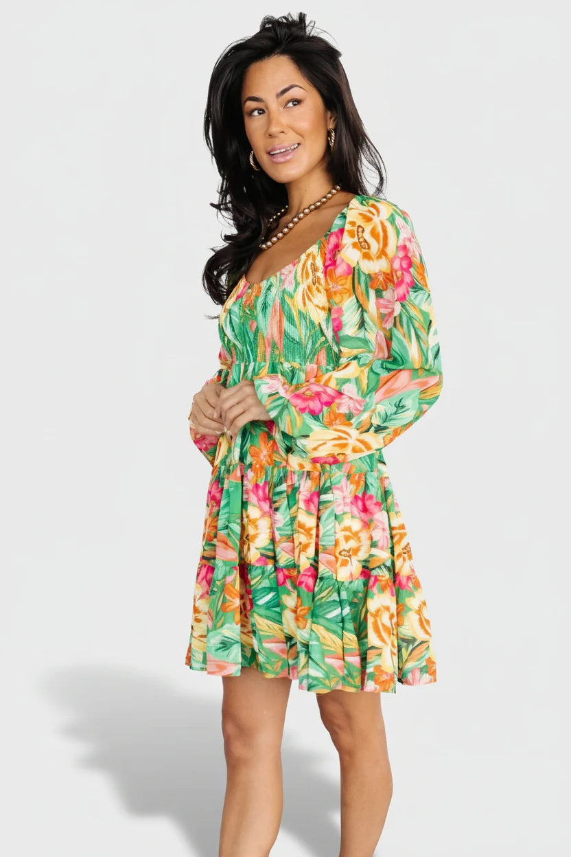 Acapulco Short Dress | Green Multi Print