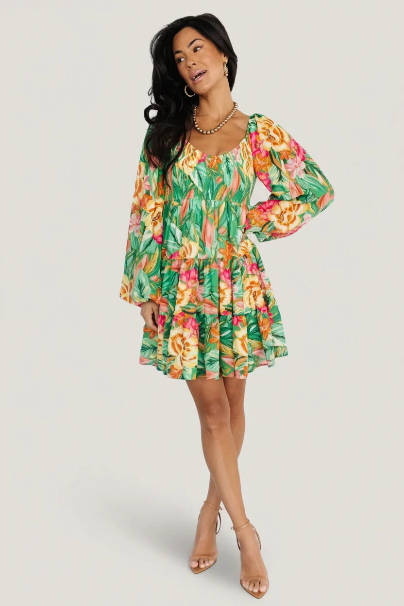 Acapulco Short Dress | Green Multi Print