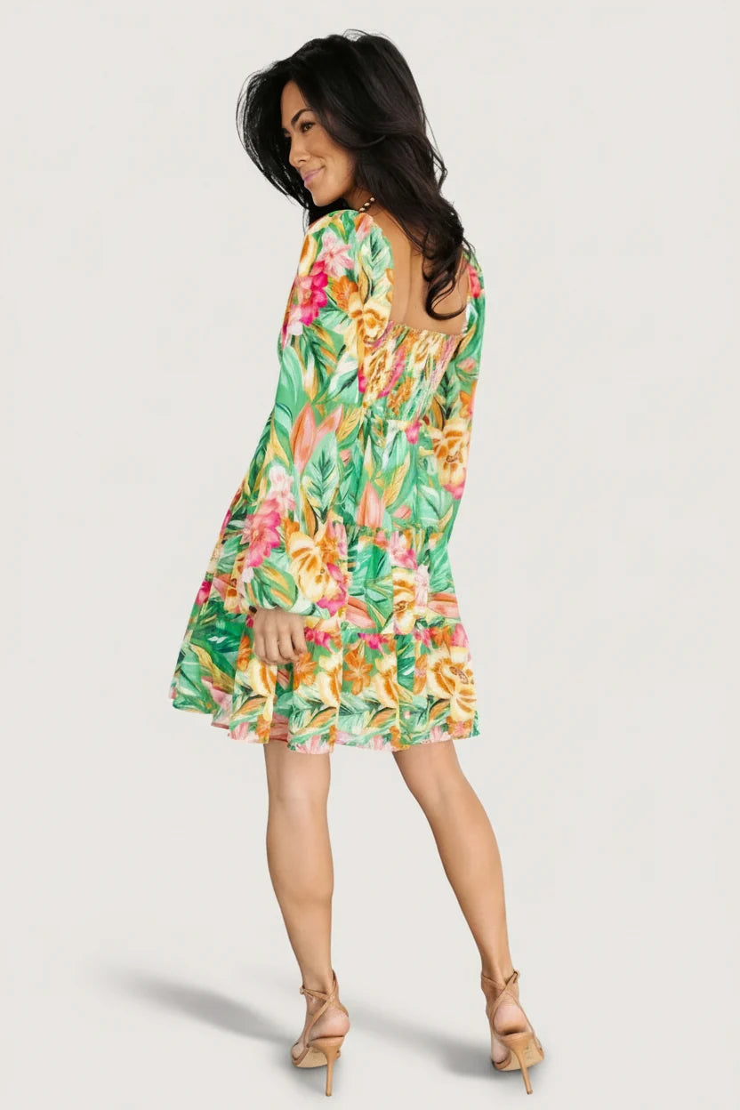Acapulco Short Dress | Green Multi Print