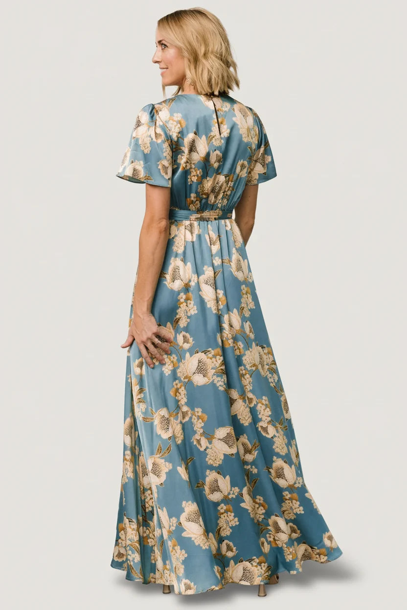 Agnes Satin Maxi Dress | Blue + Gold