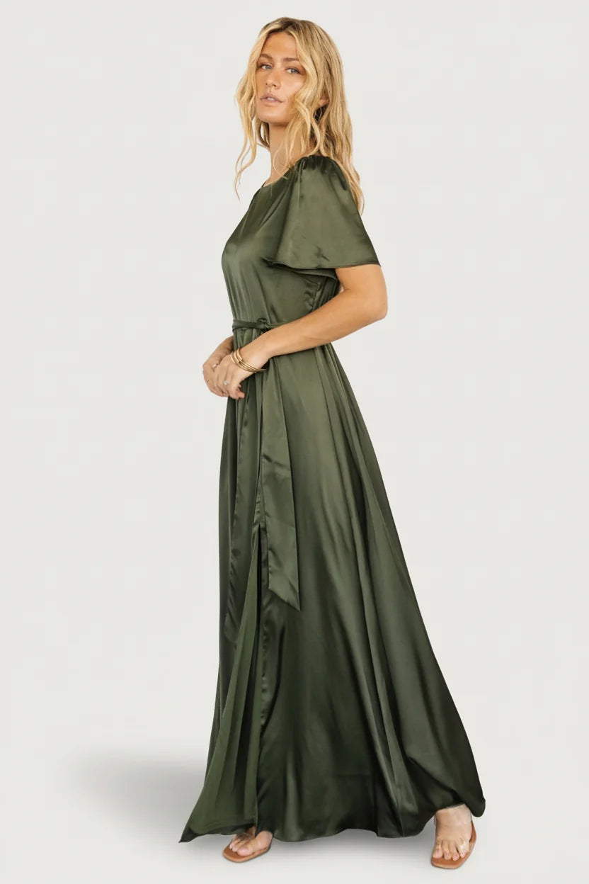Agnes Satin Maxi Dress | Juniper Green