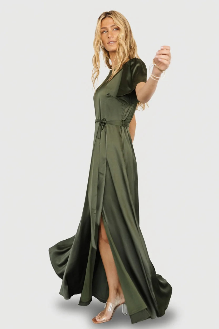 Agnes Satin Maxi Dress | Juniper Green