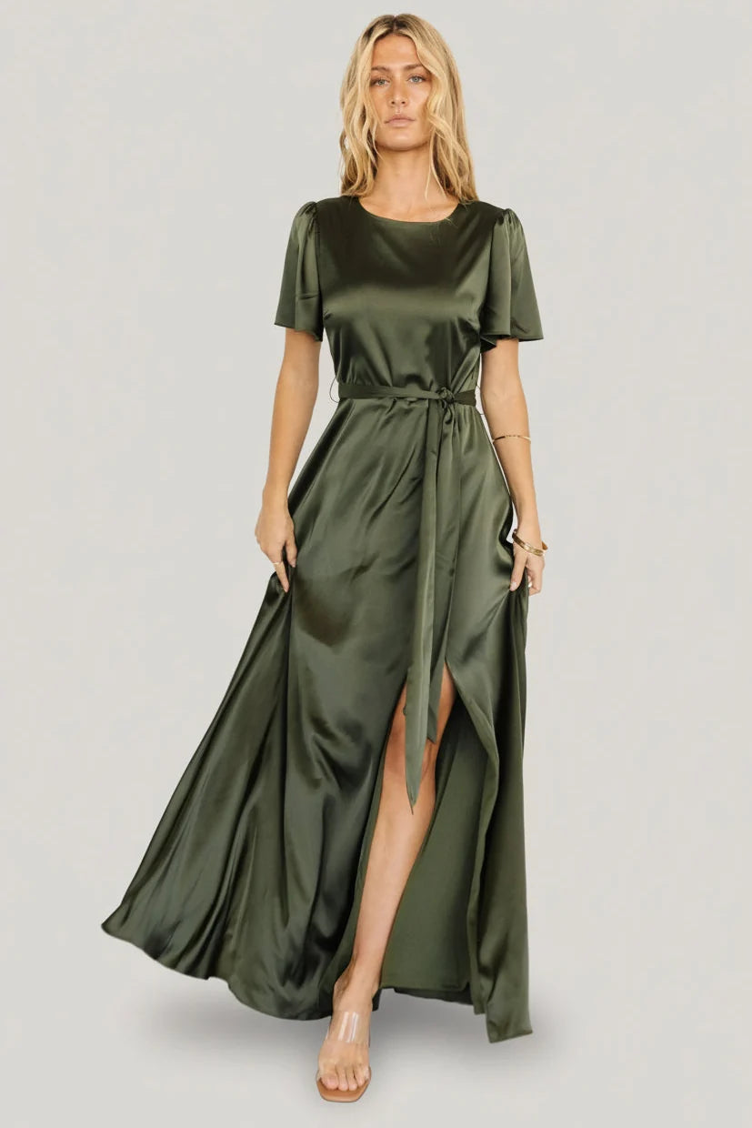 Agnes Satin Maxi Dress | Juniper Green