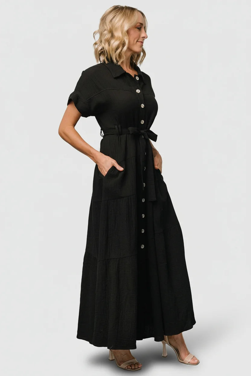 Aizey Button Up Maxi Dress | Black