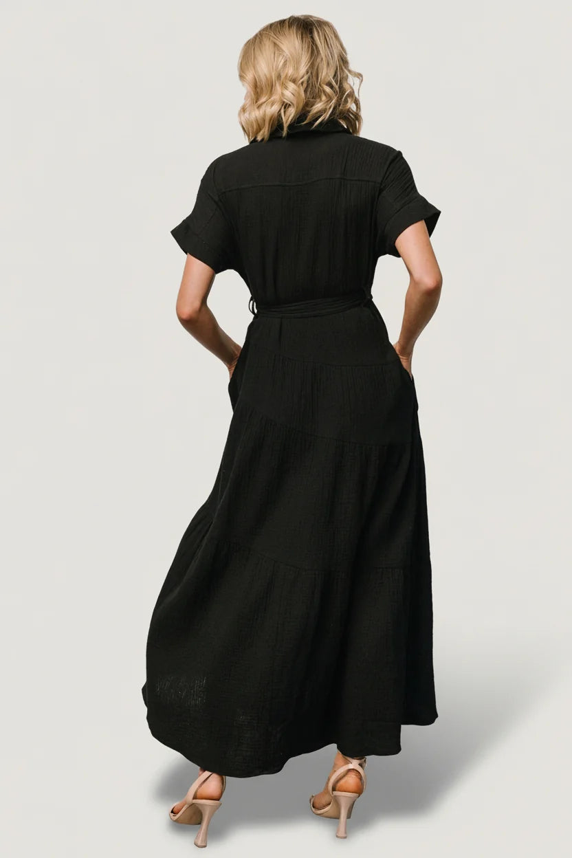 Aizey Button Up Maxi Dress | Black