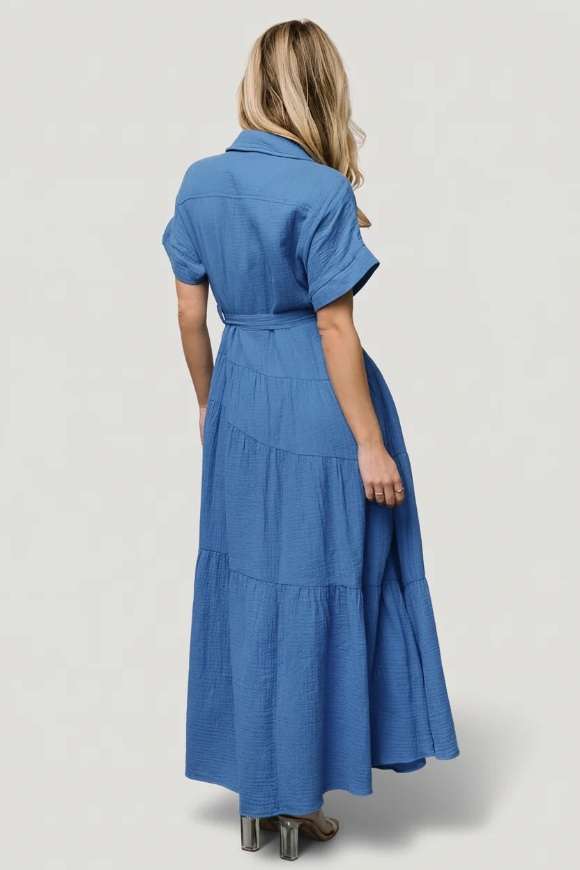 Aizey Button Up Maxi Dress | Blue