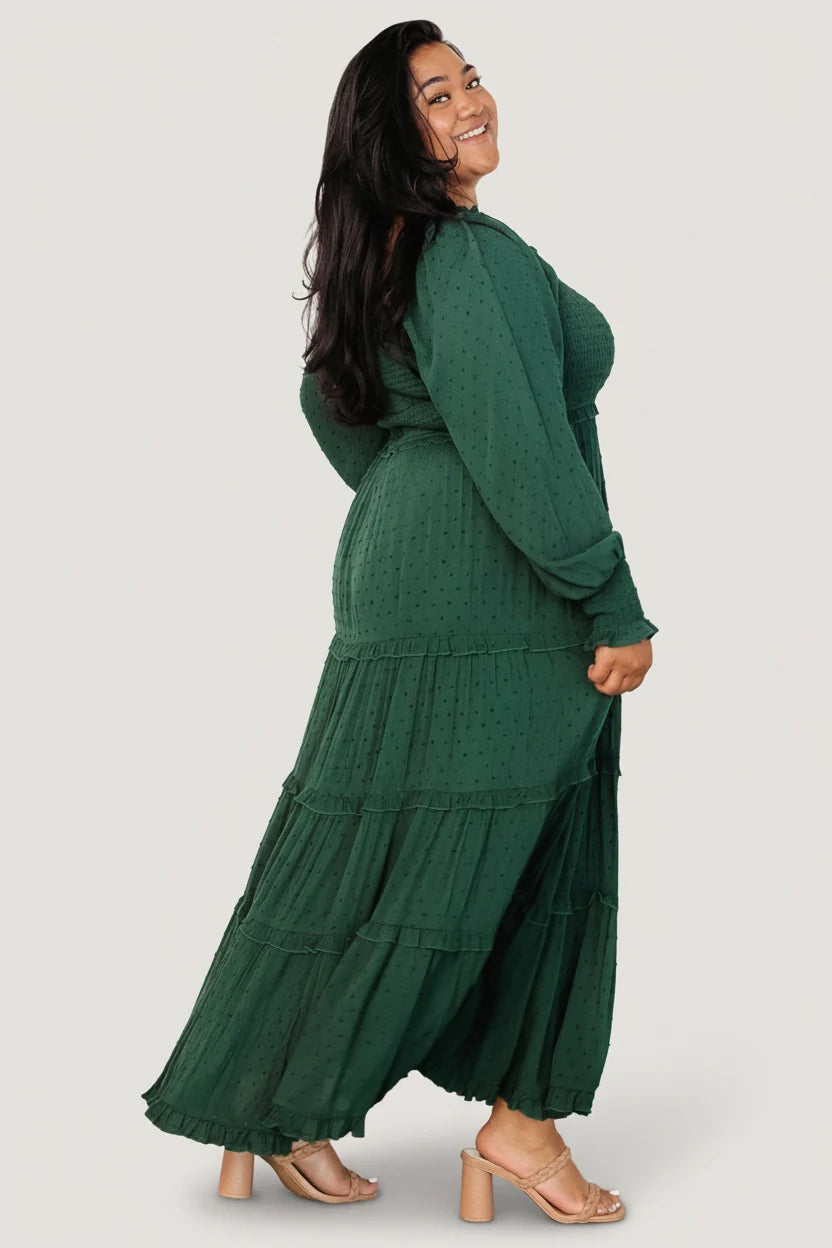 Amanda Smocked Dotted Maxi Dress | Evergreen