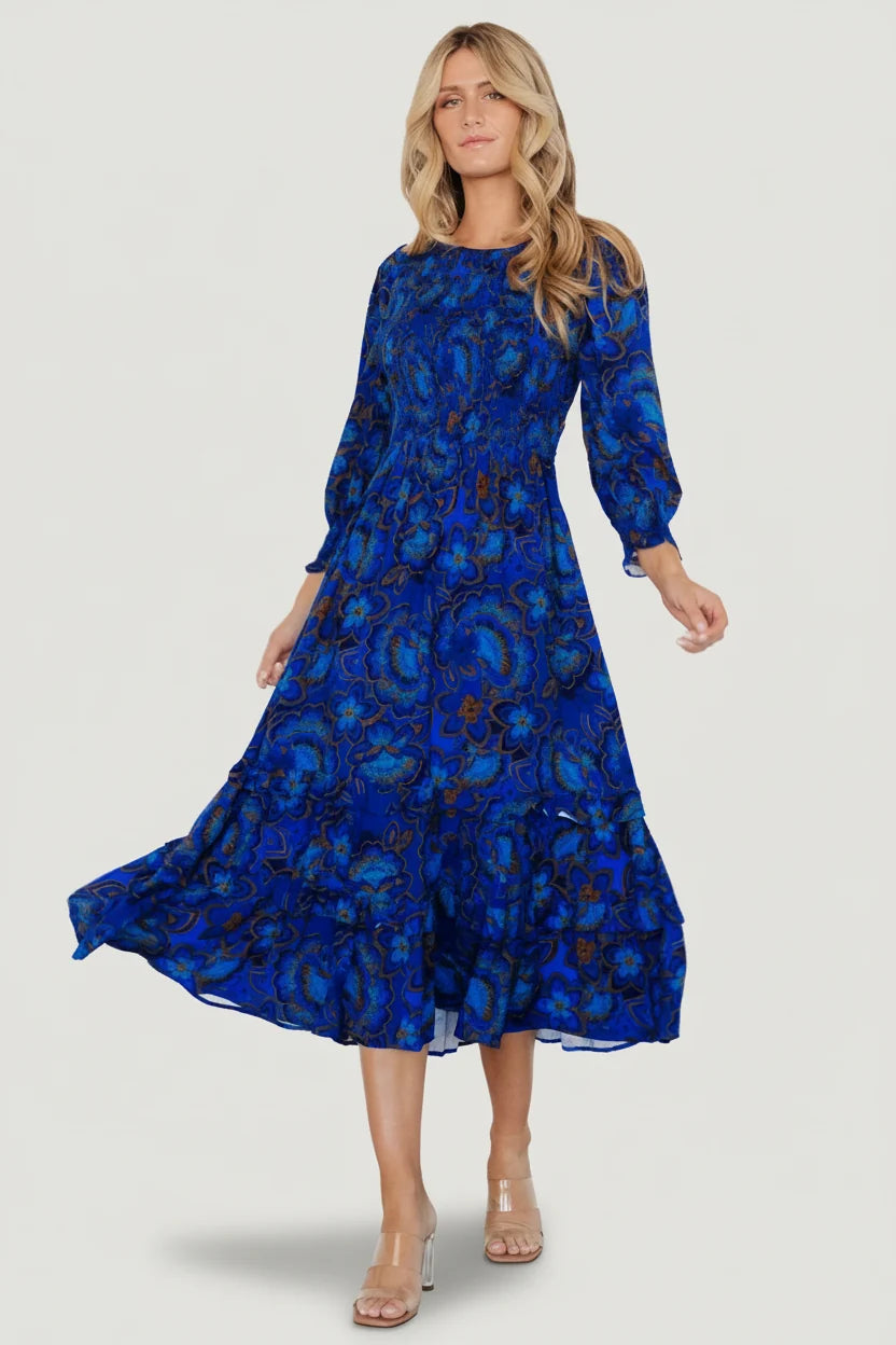 Andersen Smocked Midi Dress | Cobalt Floral