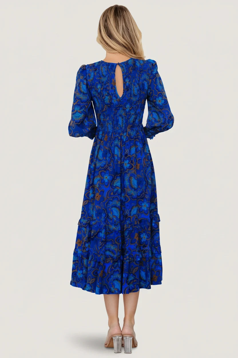 Andersen Smocked Midi Dress | Cobalt Floral