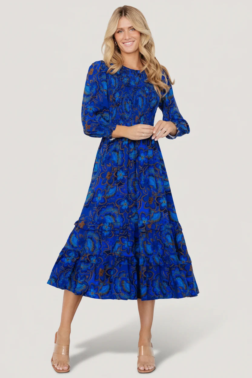 Andersen Smocked Midi Dress | Cobalt Floral