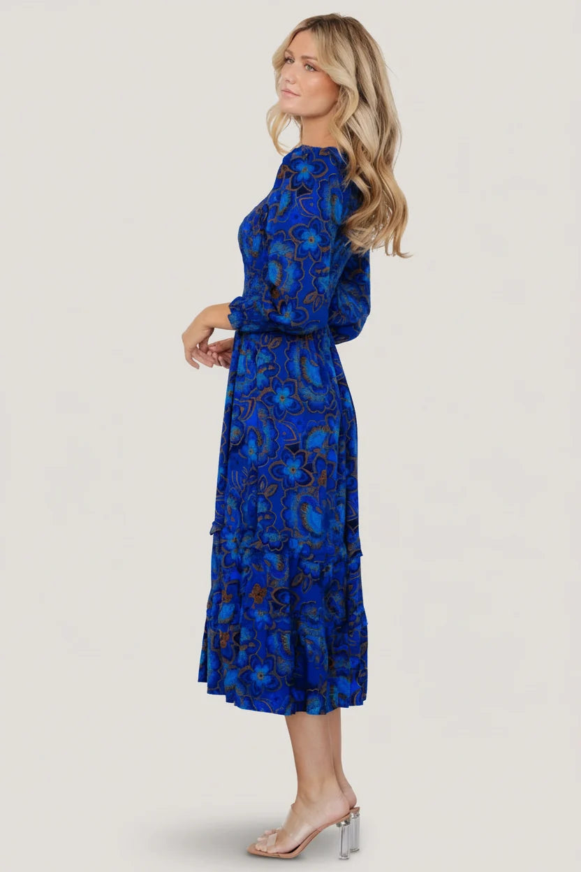 Andersen Smocked Midi Dress | Cobalt Floral
