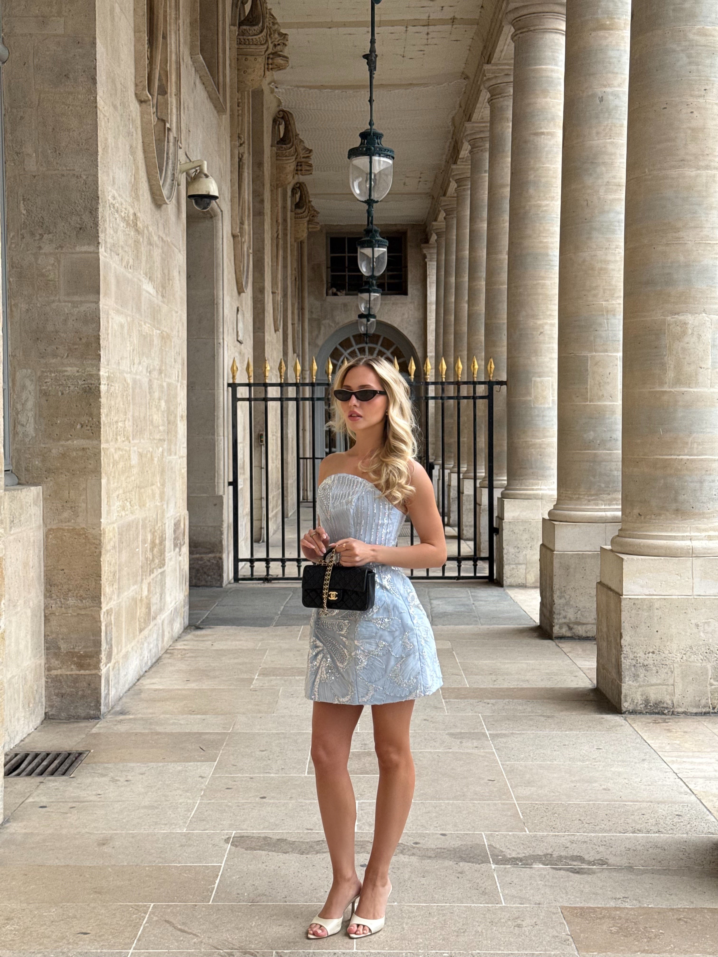 Annabelle Embellished Strapless Mini Dress in Blue