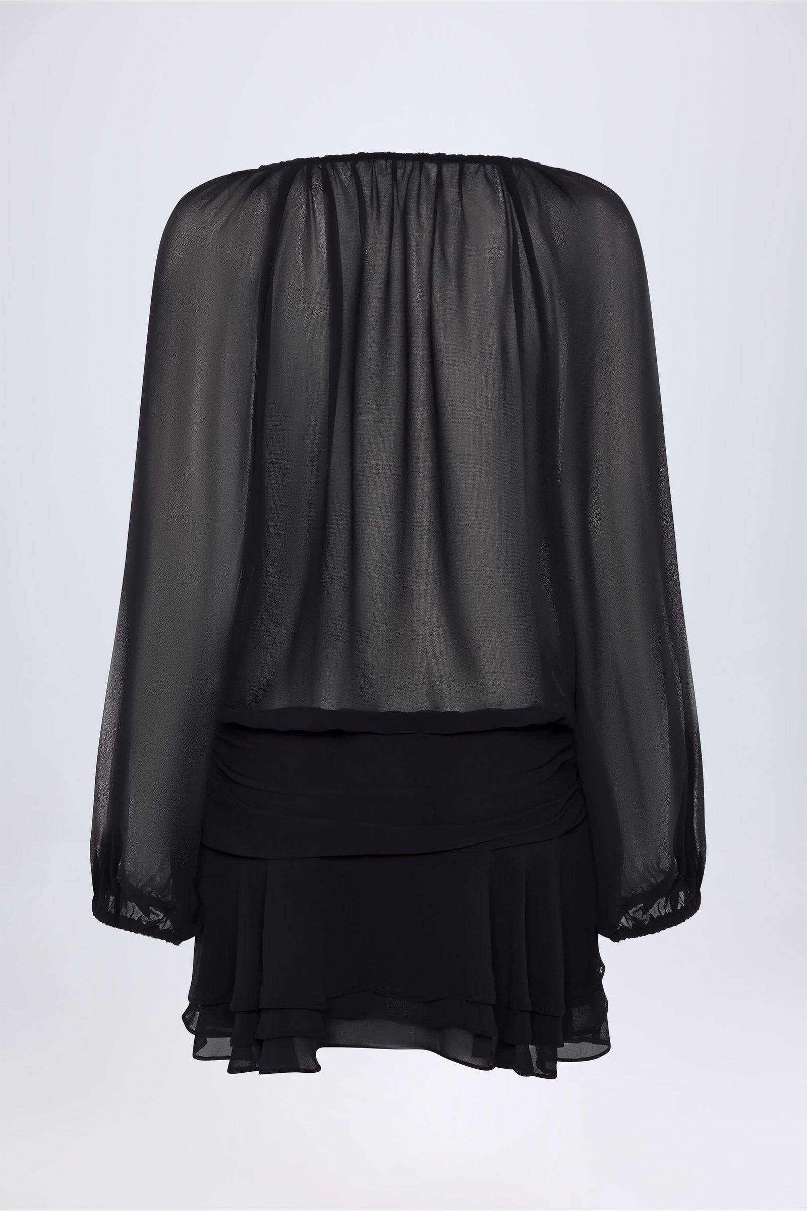 Lace-Up Balloon-Sleeve Mini Dress in Black