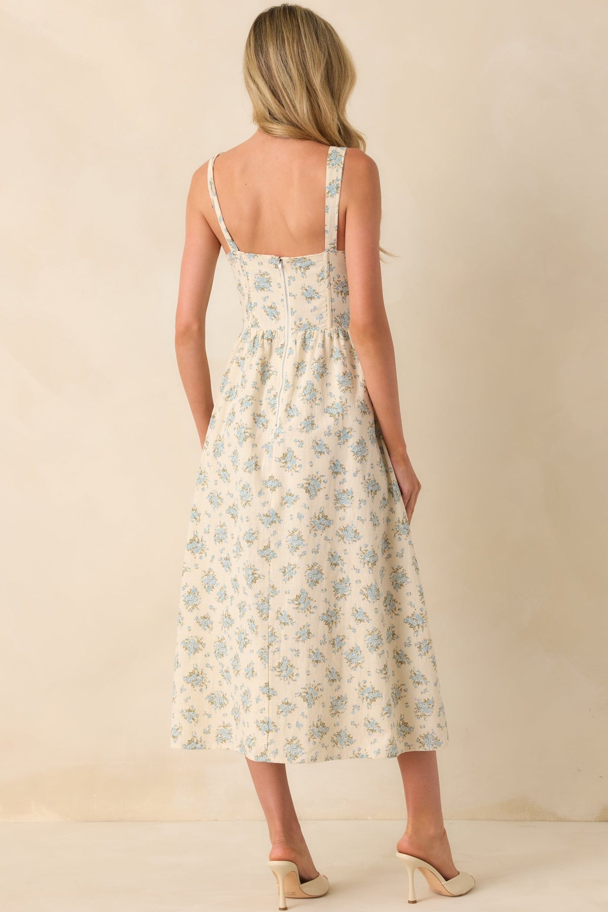 Elegance With Edge Light Blue Floral Print Cotton Midi Dress